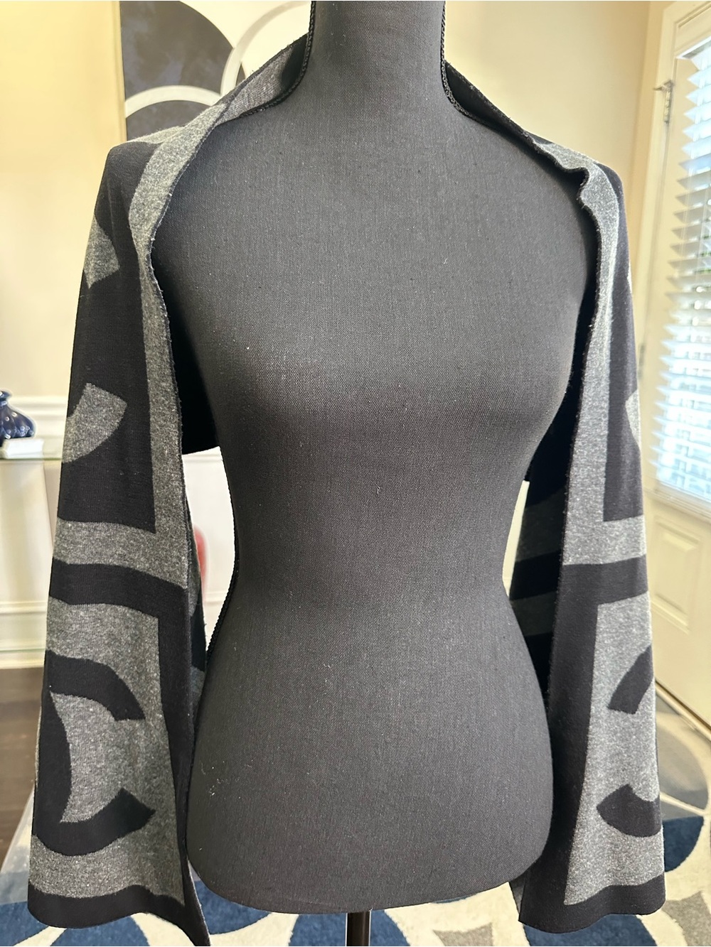 CHANEL Black and Gray Logo Knit Wrap